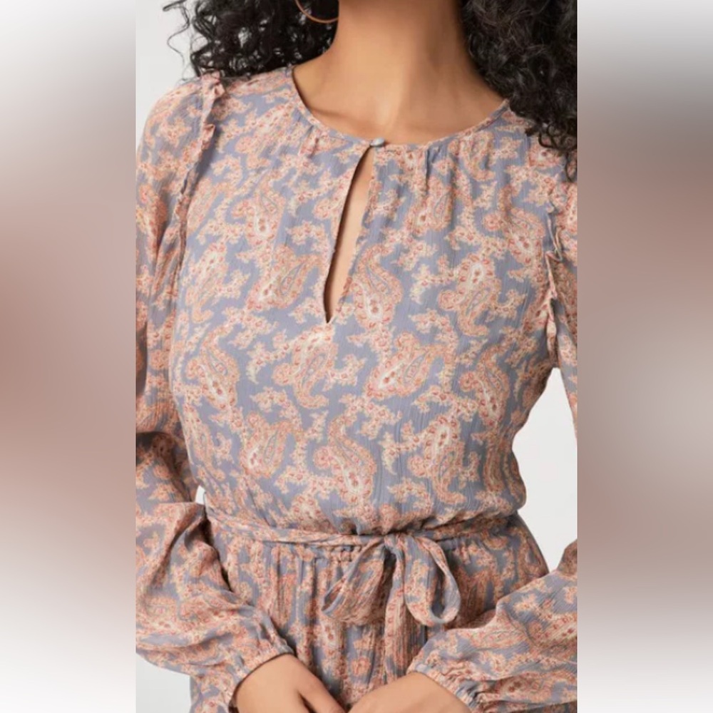 PAIGE grey and tan silk Long Sleeve Dress.  (Salton sea multi). NWT